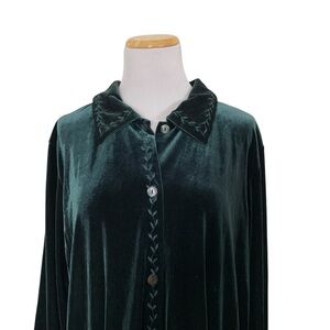 Jones New York Green Velour Button Front Shirt Leaves Women’s 1X Vine Holiday